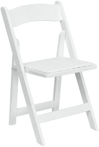 White Wood Folding Chair with Vinyl Padded Seat Garden