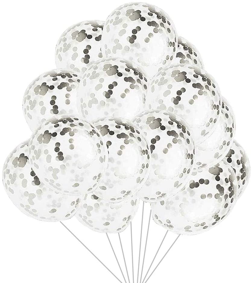 Silver Confetti Balloons 12 Pack  Premium 12 Inch Latex Party Balloons