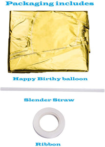 Happy Birthday Balloons Banner Gold  (3D Lettering) Mylar Foil Letters