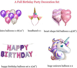 Unicorn Balloons Unicorn Party Decoration Happy Birthday Balloon (PINK)