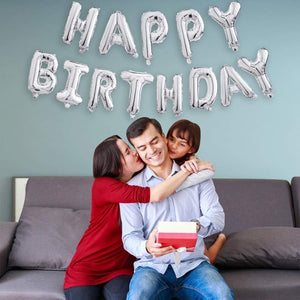 Happy Birthday Balloons Banner Silver (3D Lettering) Mylar Foil Letters