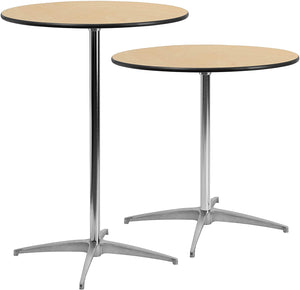 Round Wood Cocktail Table with 30'' and 42'' Columns