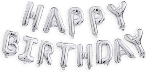 Happy Birthday Balloons Banner Silver (3D Lettering) Mylar Foil Letters