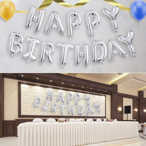 Happy Birthday Balloons Banner Silver (3D Lettering) Mylar Foil Letters