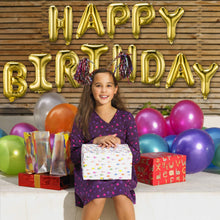 Load image into Gallery viewer, Happy Birthday Balloons Banner Gold  (3D Lettering) Mylar Foil Letters
