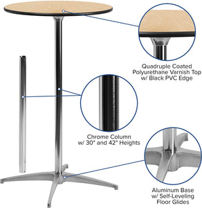 Round Wood Cocktail Table with 30'' and 42'' Columns