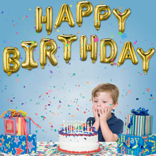 Load image into Gallery viewer, Happy Birthday Balloons Banner Gold  (3D Lettering) Mylar Foil Letters
