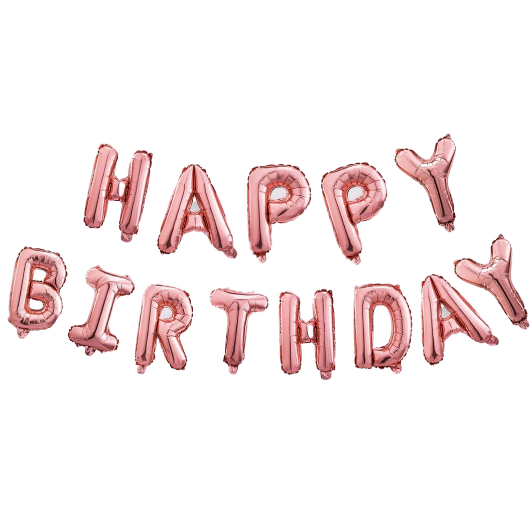 Happy Birthday Balloons Banner (3D Pink Lettering) Mylar Foil Letters