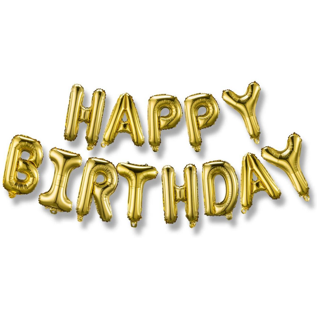 Happy Birthday Balloons Banner Gold  (3D Lettering) Mylar Foil Letters