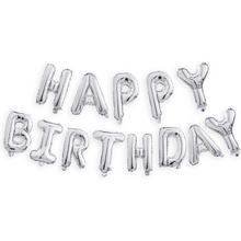 Load image into Gallery viewer, Happy Birthday Balloons Banner Silver (3D Lettering) Mylar Foil Letters
