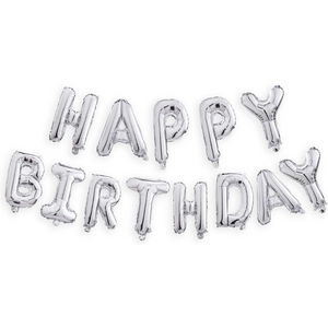 Happy Birthday Balloons Banner Silver (3D Lettering) Mylar Foil Letters